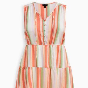 Torrid Large Tiered Orange Green Citrus Striped Tank Top Shirt Size 0X